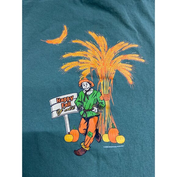 Gildan Happy Fall Yall Graphic TShirt M Green Short Sleeve Thanksgiving Pumpkins - Picture 3 of 7